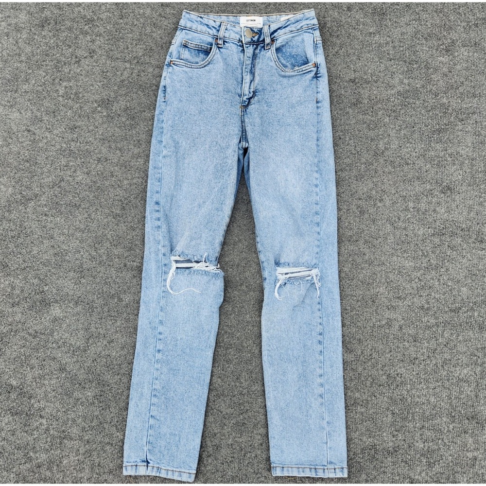 womens COTTON-ON Stretch Mom Jean blue denim distressed sz 4 light wash 5 pocket